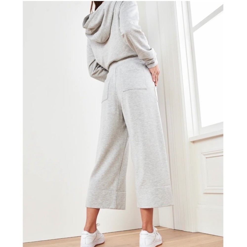 Quince Cropped Wide Leg Sweats Heather Gray Tencel Modal Drawstring Pants Womens - Picture 2 of 9